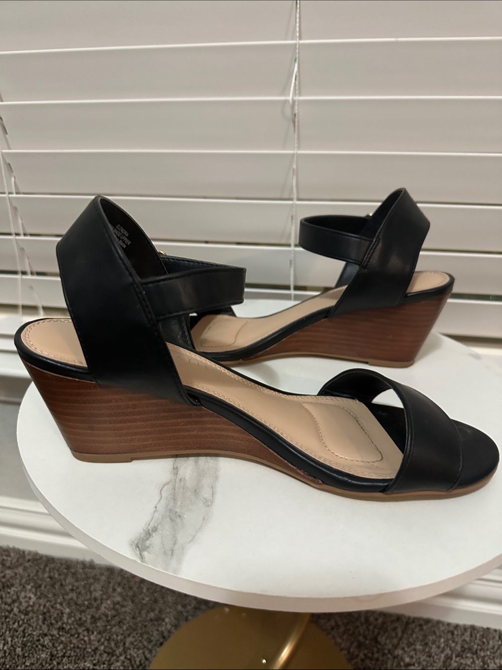 Kelly & Katie Black Wedge Sandals with Ankle Strap